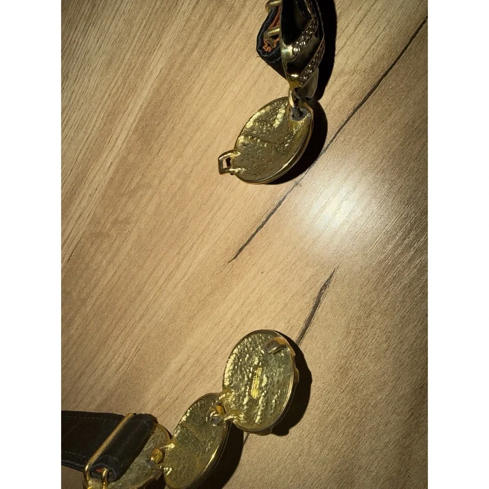 Vintage 1980s Alexis Kirk Gold Statement Satin Belt Leather 36-42